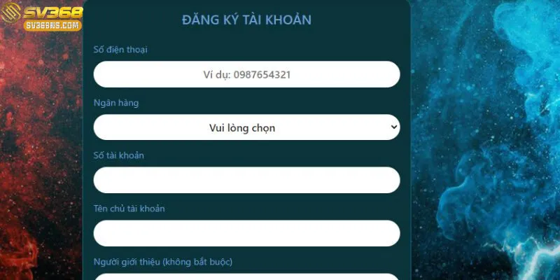 Người chơi nhập thông tin để đăng ký SV368 trên điện thoại